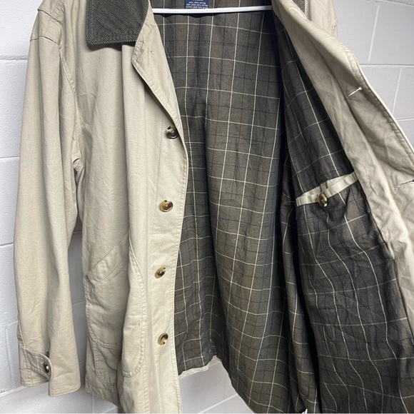 Lands’ End Tan Field Jacket Coat Corduroy Collar Plaid Lined Men’s XL 46–48 - Picture 5 of 12